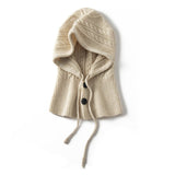 Womens Cashmere Knit Hooded Scarf Soft Warm Drawstring Cashmere Balaclava