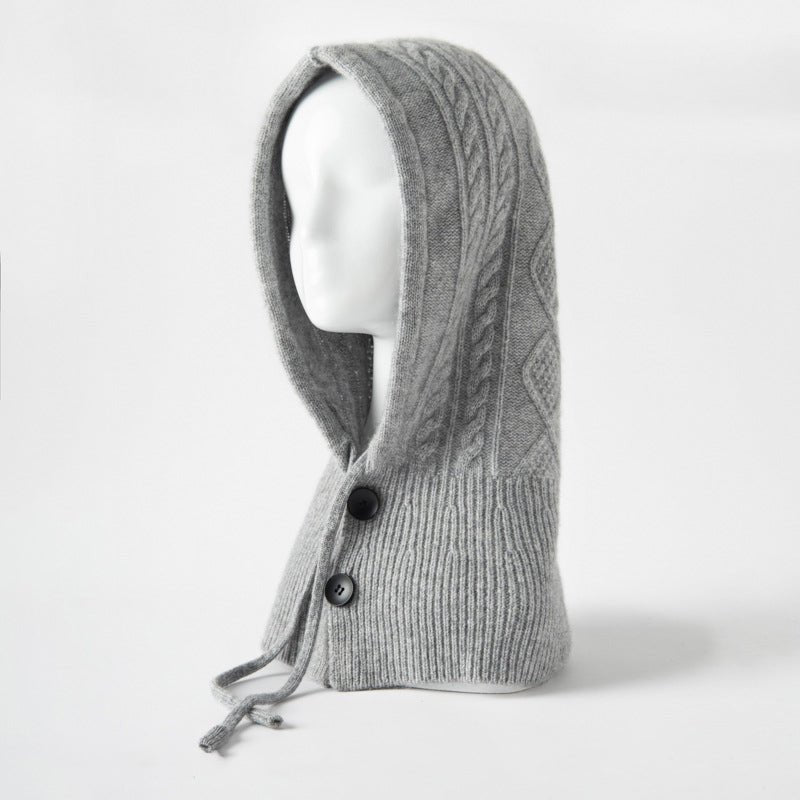 Womens Cashmere Knit Hooded Scarf Soft Warm Drawstring Cashmere Balaclava