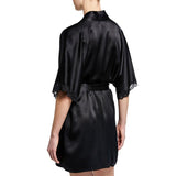 Women Black Mulberry Silk Mid - sleeve Robe With Lace