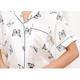 Women Butterfly Print Silk Pajamas Short Silk Sleepwear Set