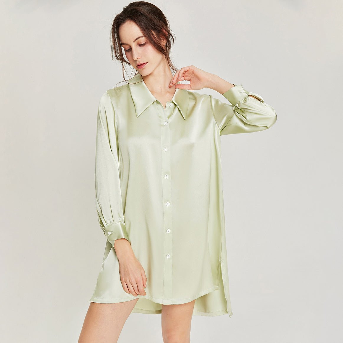 Women Classical Silk Sleep Shirt 100% Mulberry Silk Nightgown Sleep Dress