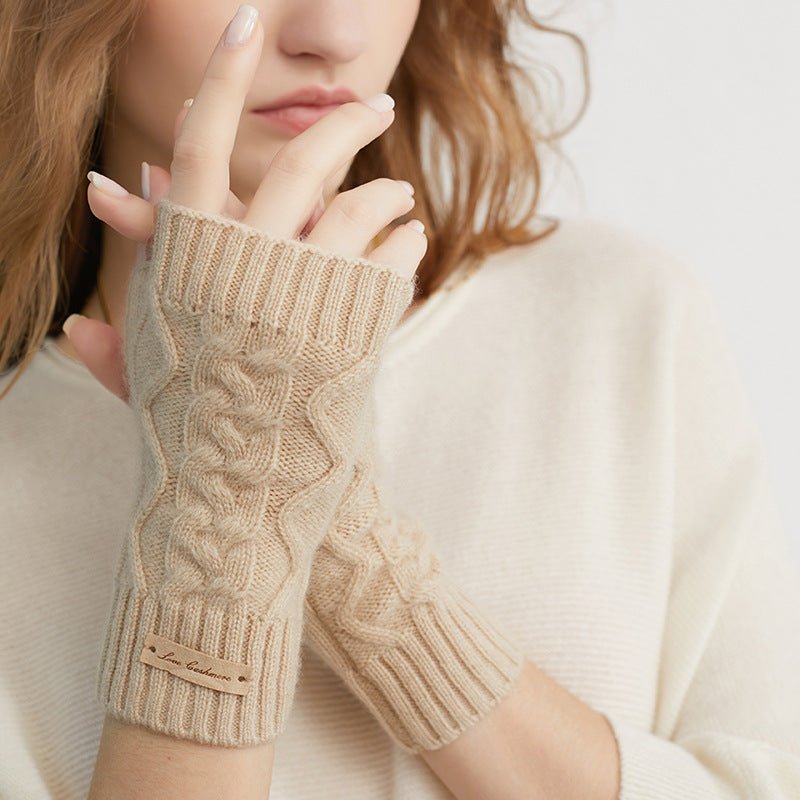 Women Half Finger Cashmere Gloves Warm Knit Fingerless Cashmere Gloves Common Size