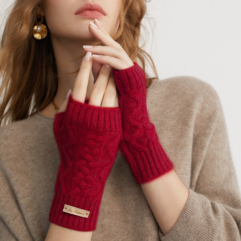 Women Half Finger Cashmere Gloves Warm Knit Fingerless Cashmere Gloves Common Size