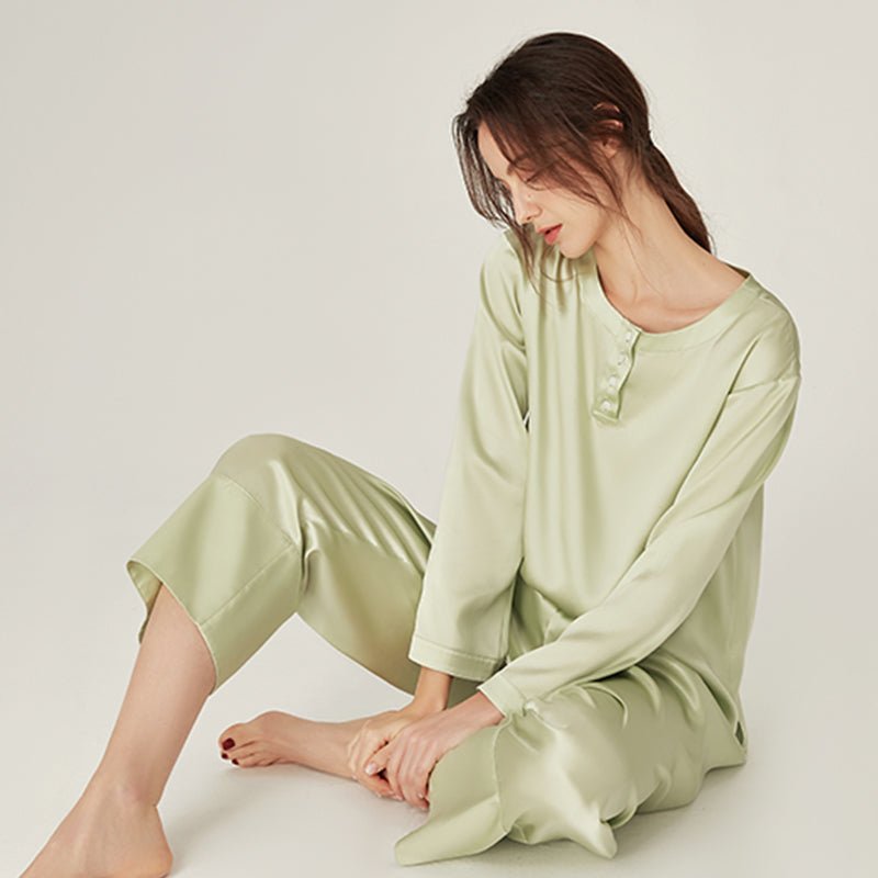 Women Loose Silk Sleepwear 100% Silk Pajama Set