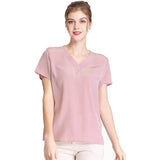 Women Mulberry Silk T-Shirt Short Sleeve V Neck Tank Ladies Silk Shirt