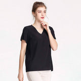 Women Mulberry Silk T-Shirt Short Sleeve V Neck Tank Ladies Silk Shirt