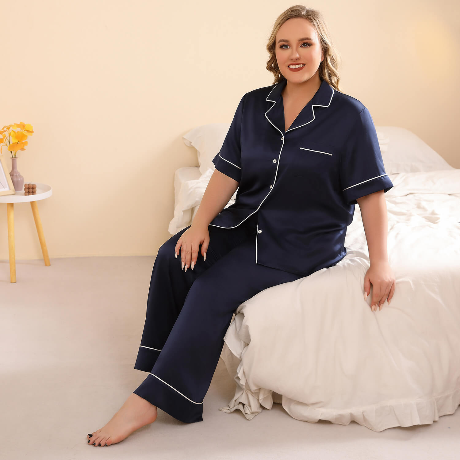 Women Plus Size Silk Pajama Set 100% Washable Silk Pjs