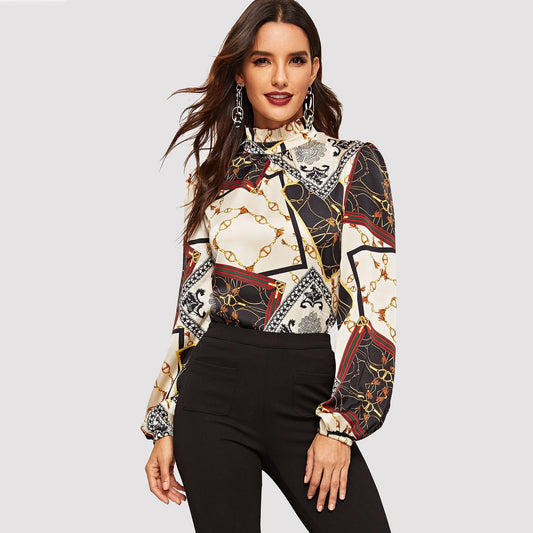 Women Print Silk Blouse Mulberry Office Work Silk Shirts