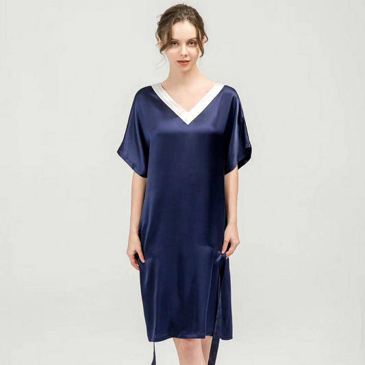 Women Pure Silk Nightdress V Neck 100% Silk Sleepwear