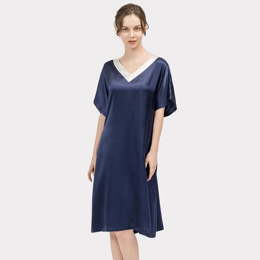 Women Pure Silk Nightdress V Neck 100% Silk Sleepwear