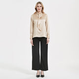 Women Silk Blouses Long Sleeves Ribbon Office Silk Shirts