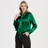 Women Silk Blouses Long Sleeves Ribbon Office Silk Shirts