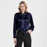 Women Silk Blouses Long Sleeves Ribbon Office Silk Shirts