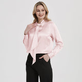 Women Silk Blouses Long Sleeves Ribbon Office Silk Shirts