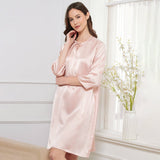 Women Silk Chemise Bow Tie 100% Mulberry Pure Silk Nightdress