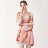 Women Silk Nightgown And Robe Set Short Lace Silk Robe Set