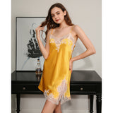 Women Silk Nighties Pure Short Lace V Neck Silk Slip Dress