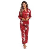 Women Silk Pajamas Set Crane Printed Ladies Gorgeous silk nightwear