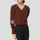 Women Silk Shirt 100% Mulberry Long Sleeves V Neck Work Silk Blouse