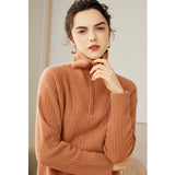 Women's 100% Cashmere Ribbed Polo Sweater - slipintosoft