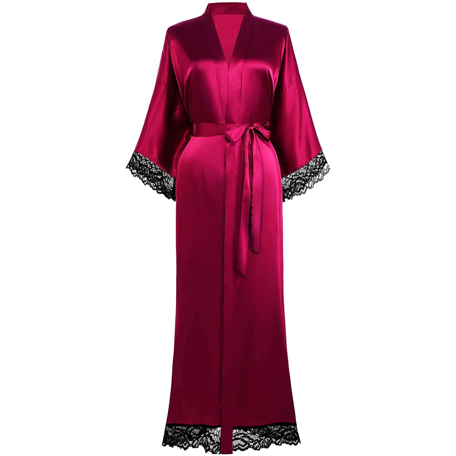 Womens 100% Silk Kimono With Lace Silk Robe