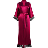 Womens 100% Silk Kimono With Lace Silk Robe