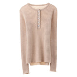 Womens Ribbed Cashmere Henley Sweater Crewneck And Button Sweater