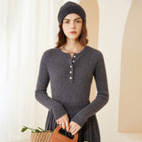 Womens Ribbed Cashmere Henley Sweater Crewneck And Button Sweater