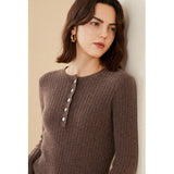 Womens Ribbed Cashmere Henley Sweater Crewneck And Button Sweater