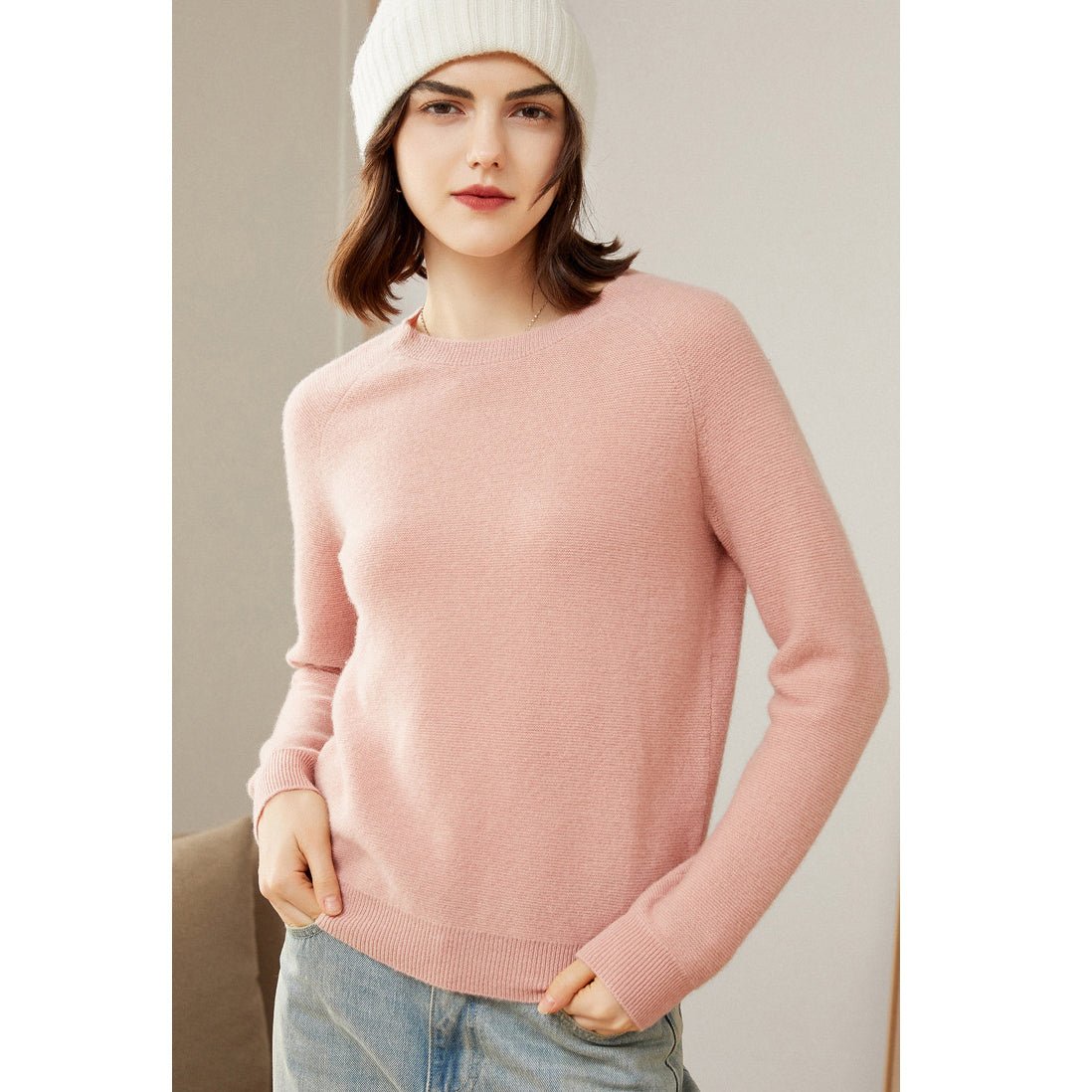 Womens Cashmere Crew Neck Sweater Long Sleeve Cashmere Pullover