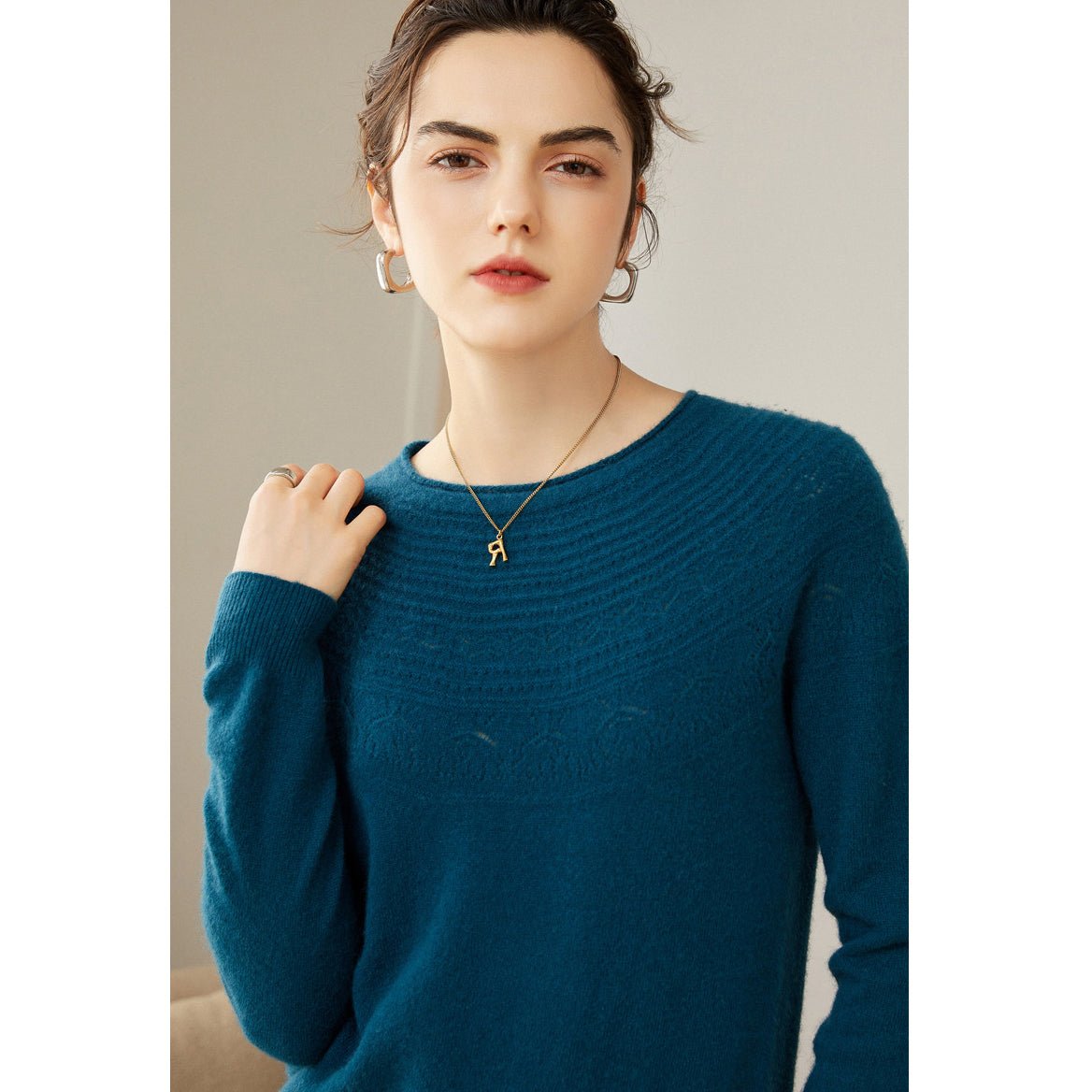 Women's 100% Superfine Cashmere Hollow-out knit Crewneck Sweater - slipintosoft