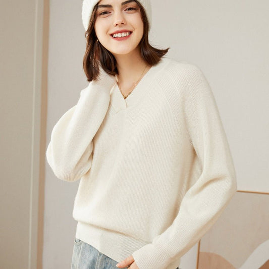 Women's 100% Superfine Cashmere V-Neck Sweater - slipintosoft