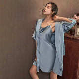 Womens Luxury Nightgown And Robe Set Sexy Silk Sleepwear