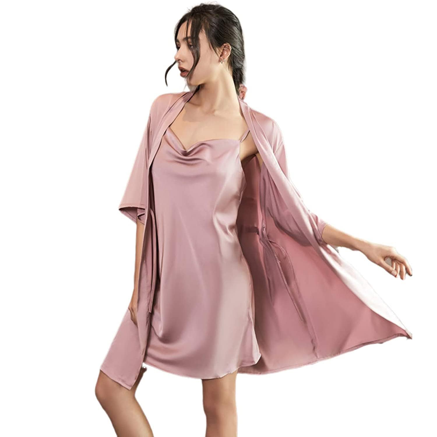 Womens Luxury Nightgown And Robe Set Sexy Silk Sleepwear