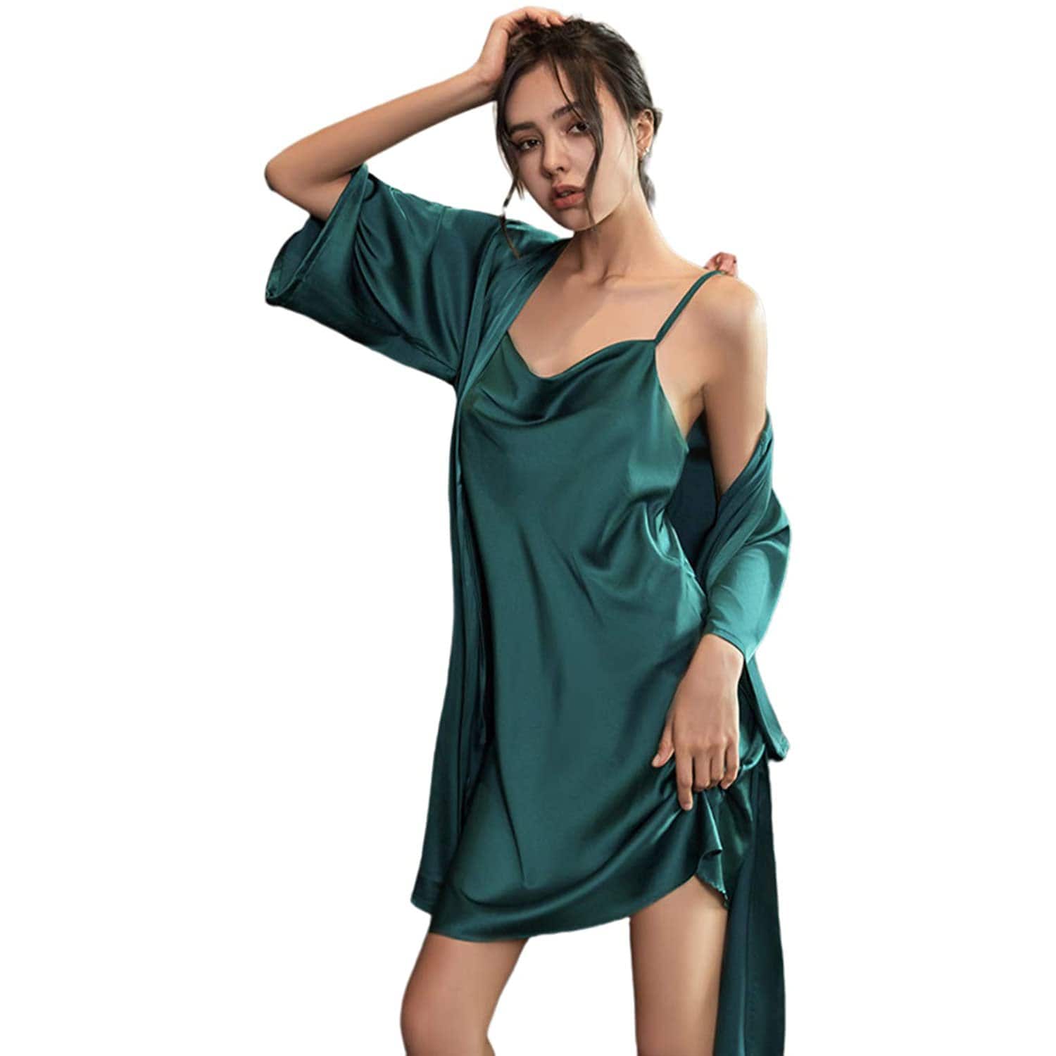 Womens Luxury Nightgown And Robe Set Sexy Silk Sleepwear