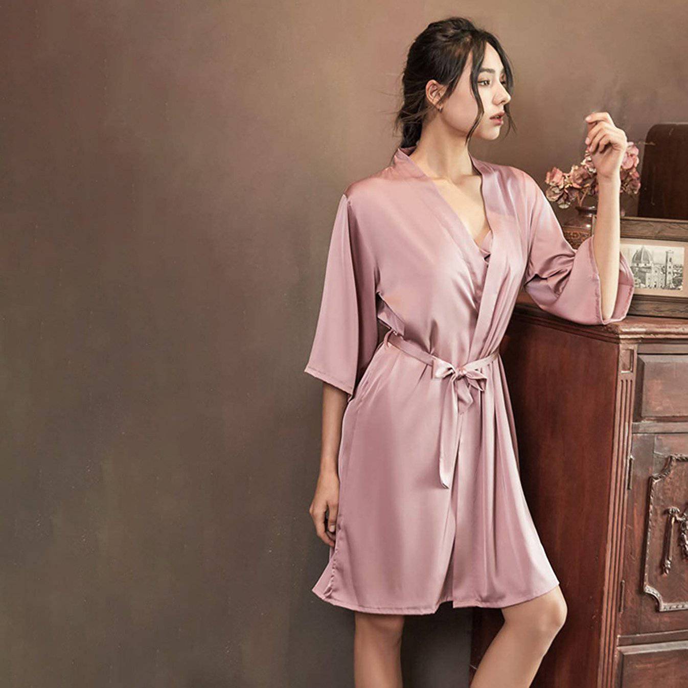 Womens Luxury Nightgown And Robe Set Sexy Silk Sleepwear