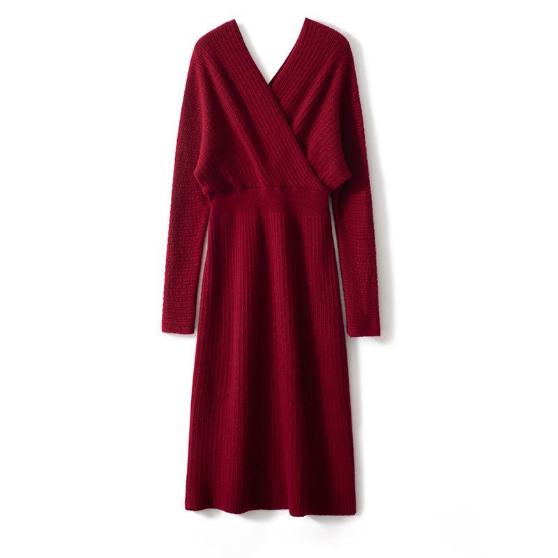 Women's A Line Cashmere Dress Rib-Knit Wrap Sweater Dresses - slipintosoft