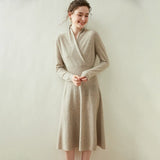 Womens Cashmere Wrap Dress Long Sleeve Elegant A - Line Midi Dress