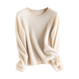 Women's Basic Round Neck Cashmere Sweater Classic Solid Cashmere Pullover - slipintosoft