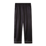 Women's Black Silk Pajama Pants with White Piping