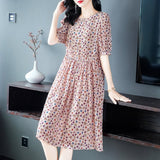 Womens Blush Pink Silk Midi Dress Petite Floral Print Long Silk Dreess