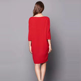 Womens Cashmere Knit Shift Dress Three - Quarter Sleeve Crew Neck Dress