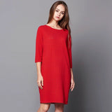 Womens Cashmere Knit Shift Dress Three - Quarter Sleeve Crew Neck Dress