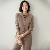 Womens Ribbed Knit Cashmere Cardigan Lapel Button - up Cashmere Coat