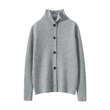 Womens Ribbed Knit Cashmere Cardigan Lapel Button - up Cashmere Coat