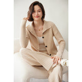 Womens Ribbed Knit Cashmere Cardigan Lapel Button - up Cashmere Coat