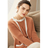 Womens Open - Front Knit Cashmere Cardigan Contrast Trim Colorblock Coat