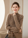 Womens Cable Knitted Cashmere Sweater Half Turtleneck Cashmere Blouses