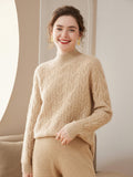 Womens Cable Knitted Cashmere Sweater Half Turtleneck Cashmere Blouses