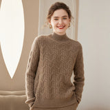 Womens Cable Knitted Cashmere Sweater Half Turtleneck Cashmere Blouses